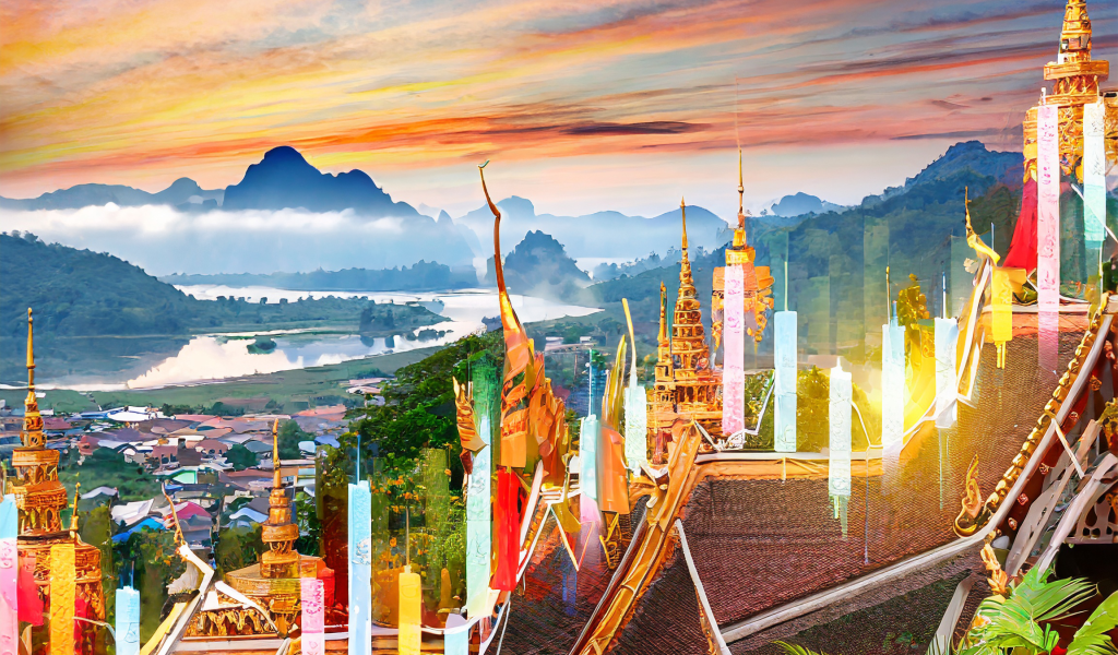 Firefly Thailand Landscape With A Graph Of Stock Exhange Elements 64802