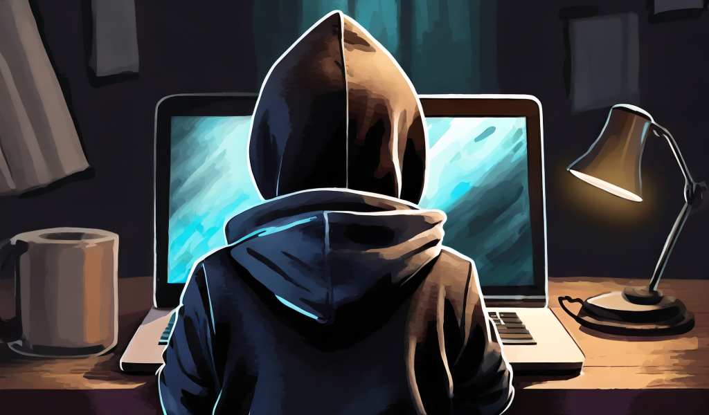 Firefly A Boy With A Hoodie In Front Of His Laptop In A Dark Room, Showing Him From Behind 58774