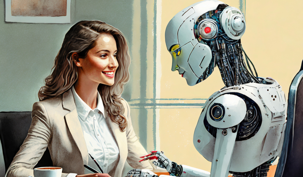 Firefly An Artificial Intelligence Robot Talking To A Beautiful Woman At Her Desk 86235