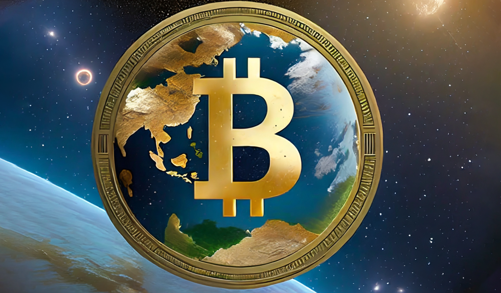 Firefly The Planet Earth From The Space With A Bitcoin Coin 3530
