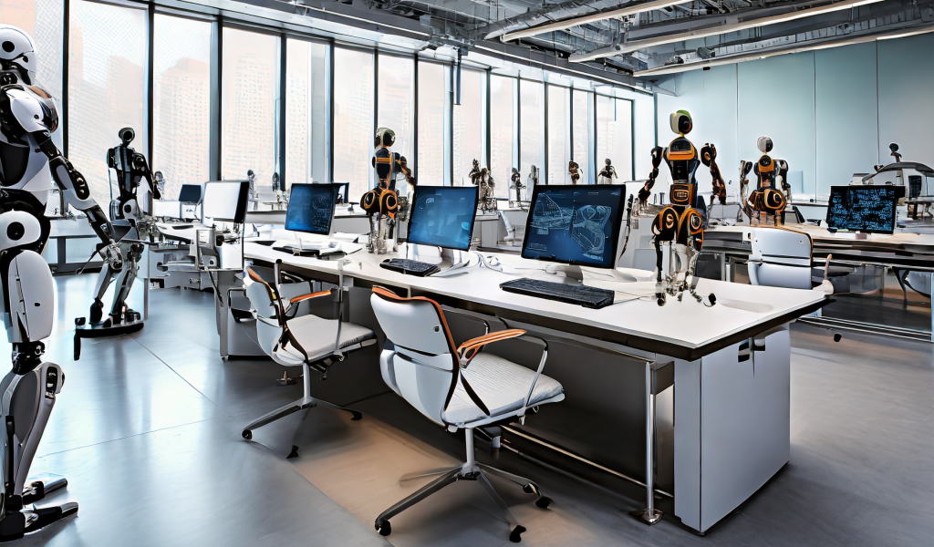 Firefly A Large Office With All Desk Operated By Artificial Intellingence Robots 40831