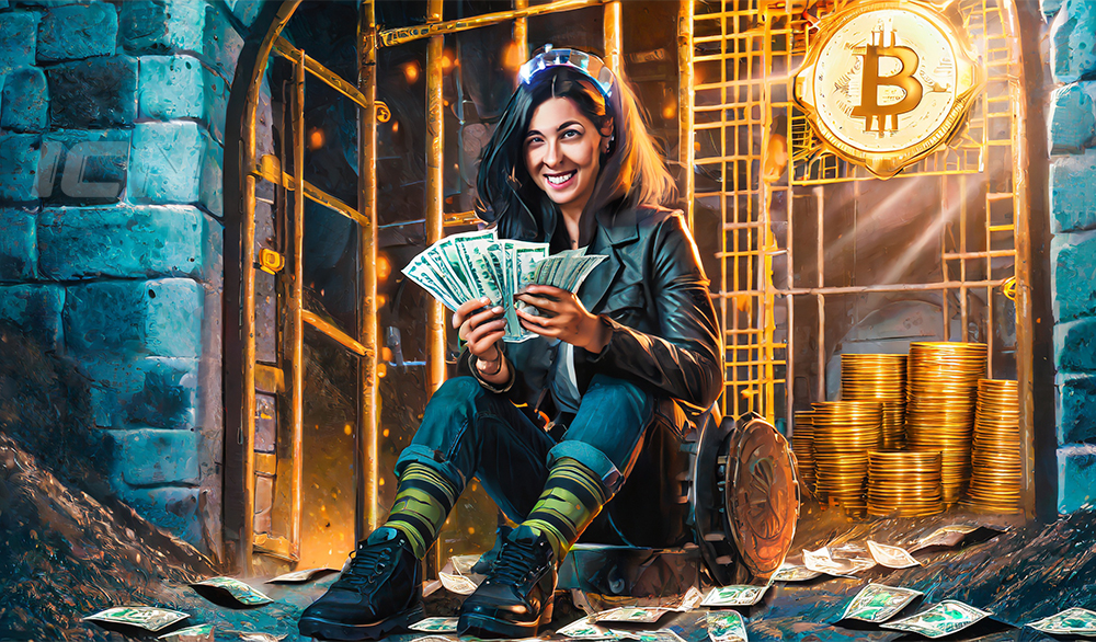 Firefly A Happy Miner Counting Dollars, Sitting Outside Of A Mine At The Gate, Bitcoin Mining 3923