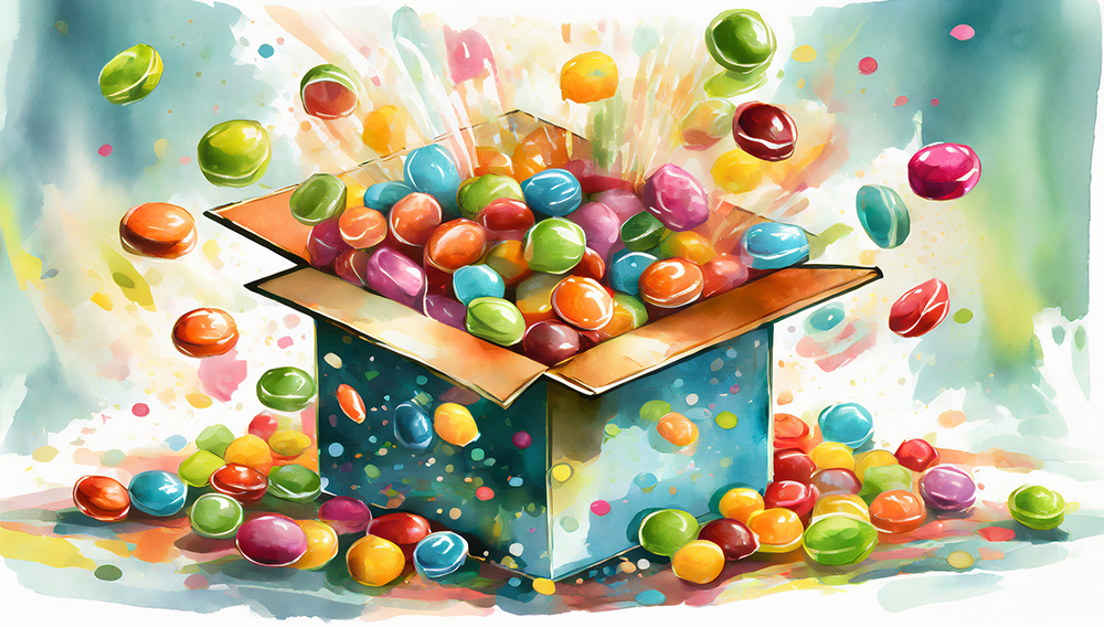 Firefly A Big Box Full Of Colorful Candies With A Open Part Where Candies Are Falling 71526