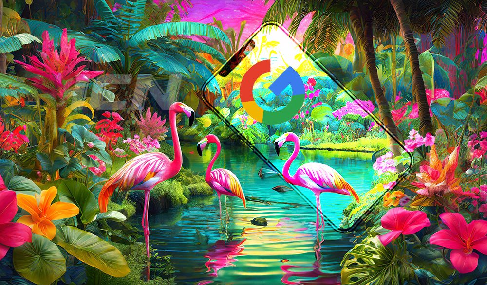 Firefly Beautiful Magic Garden With A Lake, Flamingos, Colourful Flowers And Tropical Plants Art Syn