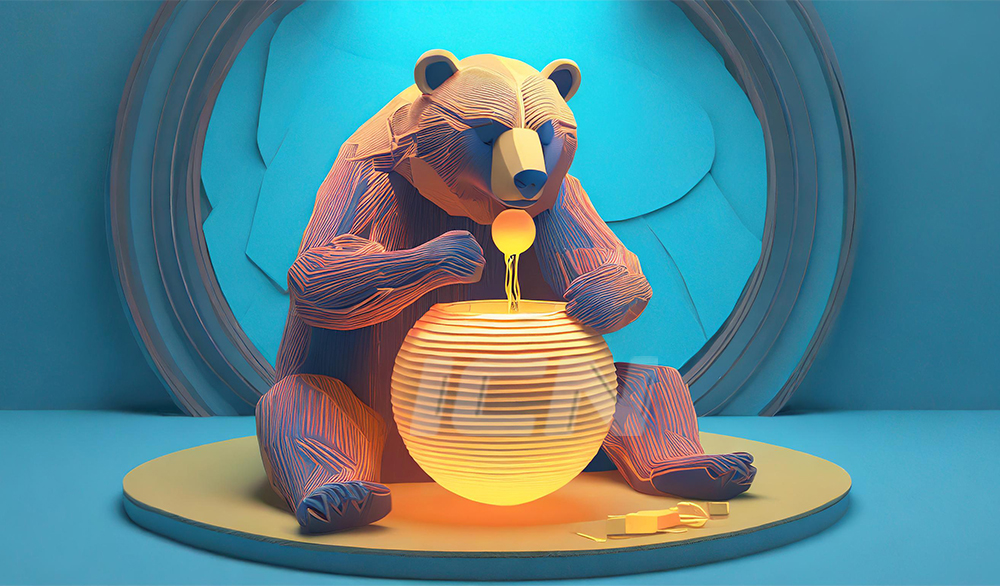 Firefly A Bear Eating Honey And Sit On A Ball With Blue Background 42120