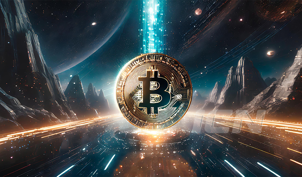 Firefly A Bitcoin Coin Coming From Another Galaxy With High Speed, Inter Stellar Landscape, Univers