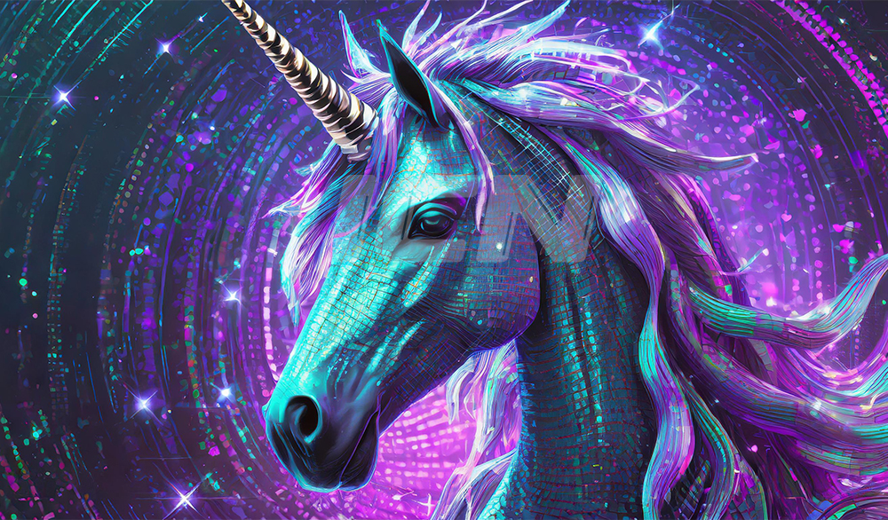 Firefly A Beautiful Unicorn Head Is Shown On A Purple Ish Background 9437