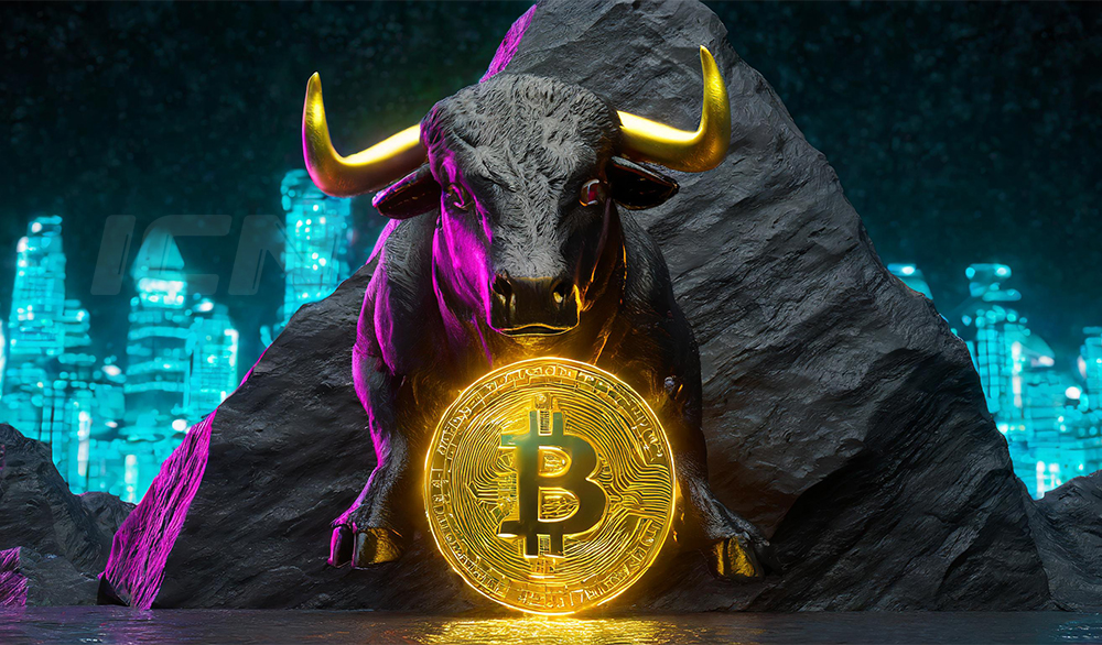 Firefly A Bull In Front Of A Black Rock With A Bitcoin Coin 34720