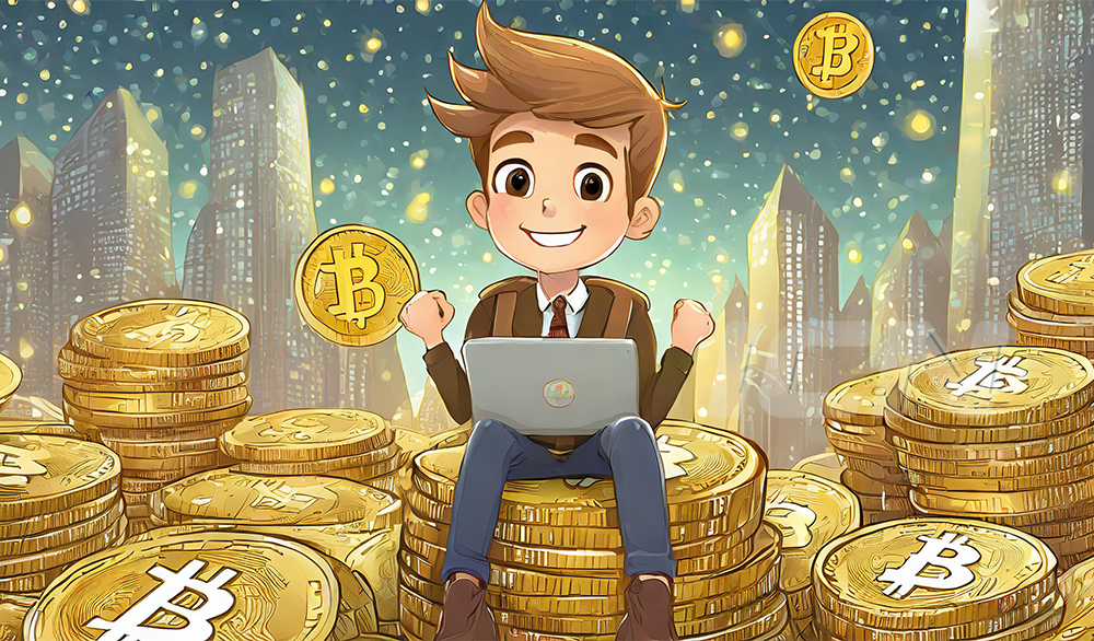 Firefly A Guy Sitting On A Lot Of Bitcoin Coins, Very Happy 47748