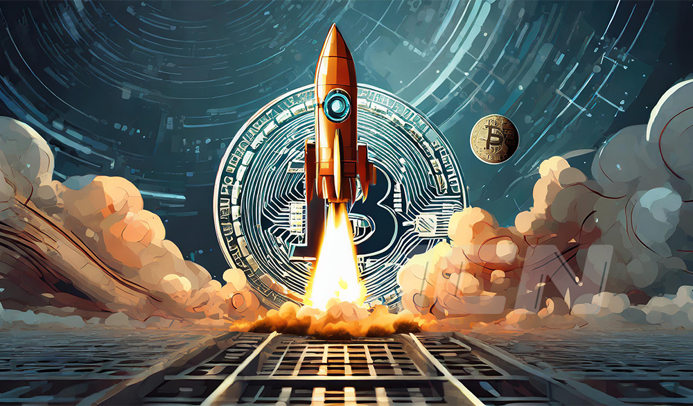 Firefly A Bitcoin Coin On A Launchpad As A Rocket Ready To Start Flying 66929