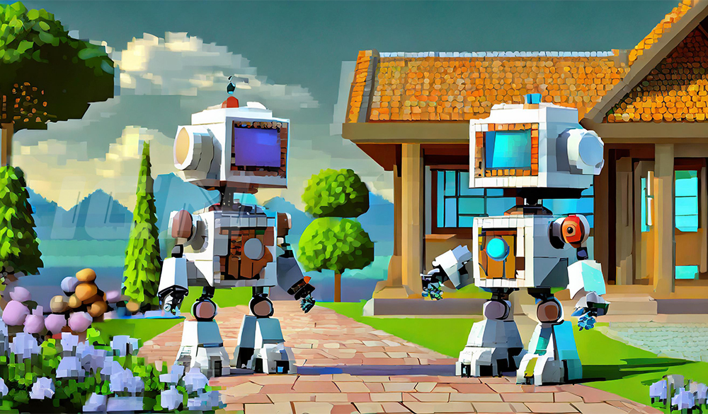 Firefly Kids Looklike Robots Playing Around In Front Of A Villa 38620