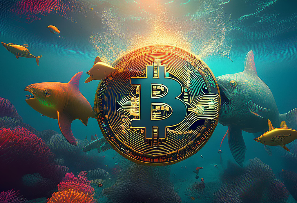 Firefly A Bitcoin Coin Going Underwater With Fish And Sharks Biting It 77898