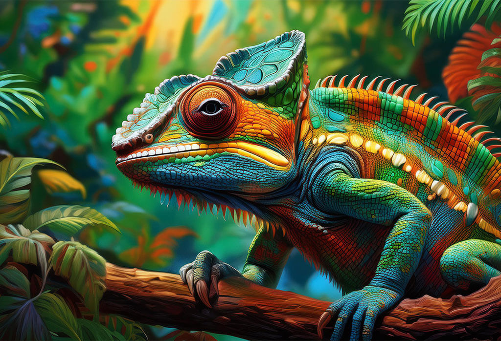 Firefly Portrait, A Chameleon In A Rainforest, Vibrant Colours, 3d, Acrylic Painting 18284 (1)