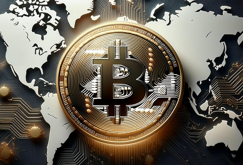 Firefly A Bitcoin Coin In A Luxury, Hero Style, Superstar Of The World, World Map Background 24582