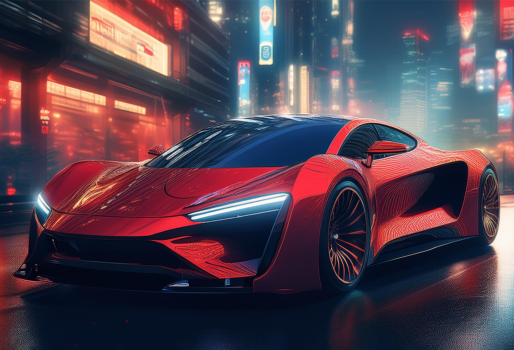 Firefly A Supersport Red Electric Car, 2050 Design, Futuristic Aerodynamics, Tokyo City Streets Full