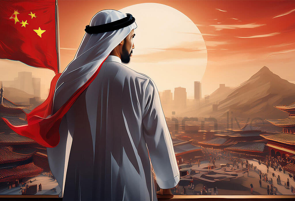 Firefly Emirati Citizen, Arab, Business Meeting In China, China Flag And Landscape, Emirati Man Wear (1)