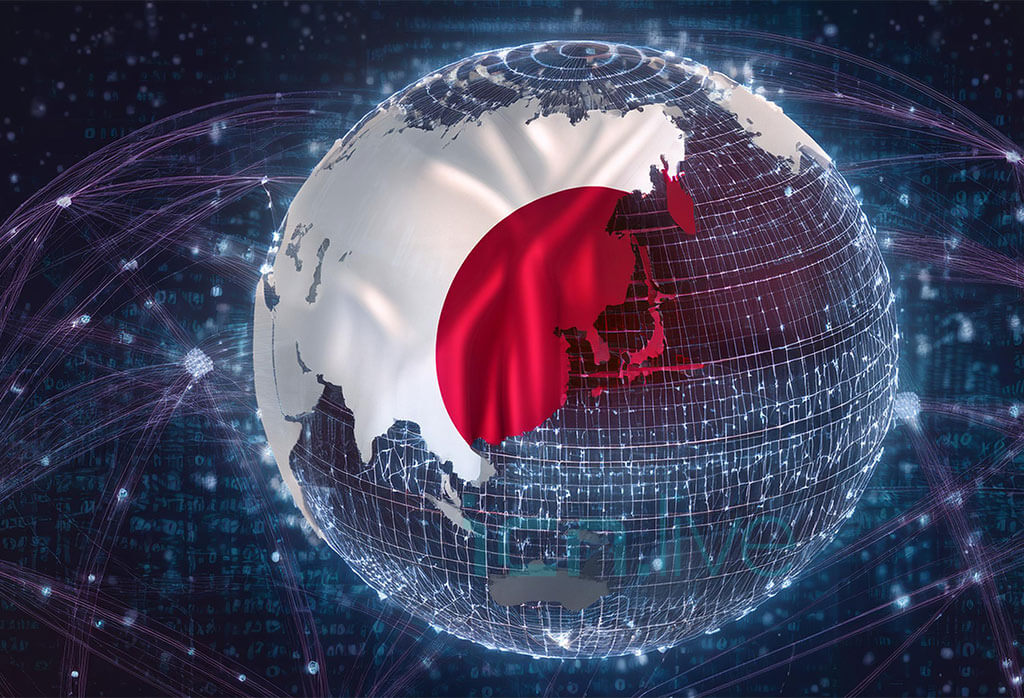 Firefly The World Globe With A Digital Network Over, Connections And Communications, Japan Flag Insi1 (1)